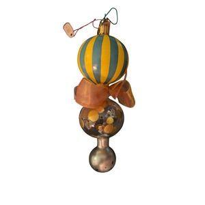 Vintage Mackenzie Childs Hand Blown Glass Striped Blue Yellow Ornament Christmas